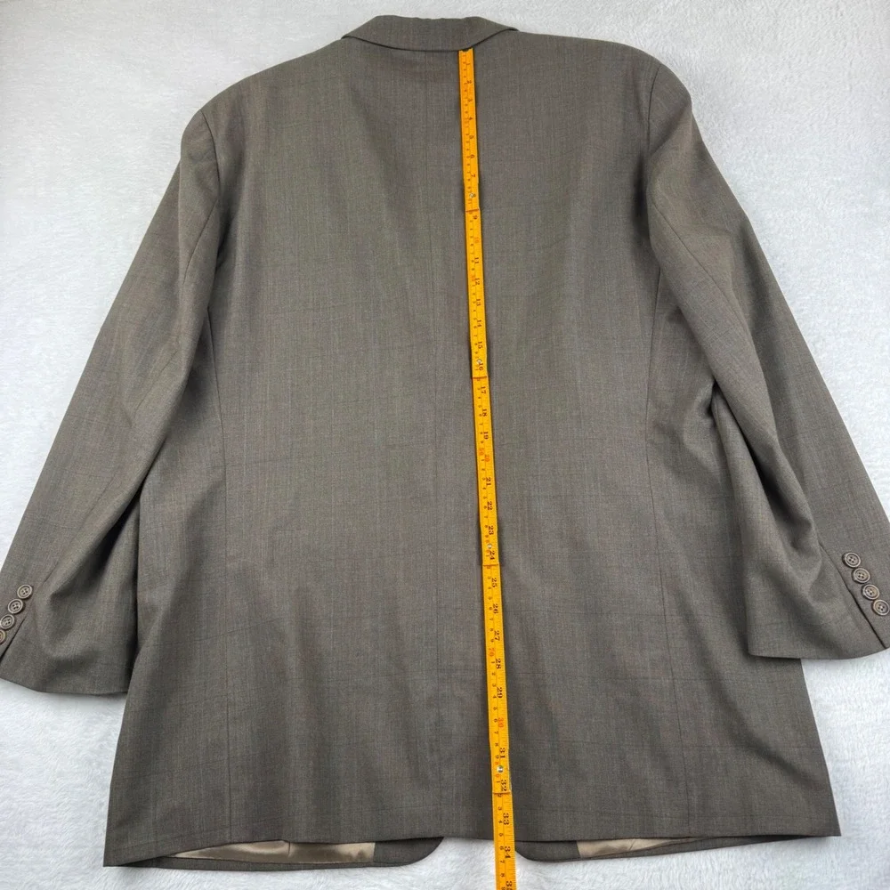 Chaps Ralph Lauren Blazer Mens 48 Brown Blue Windowpane Plaid Wool Sport Coat‎
